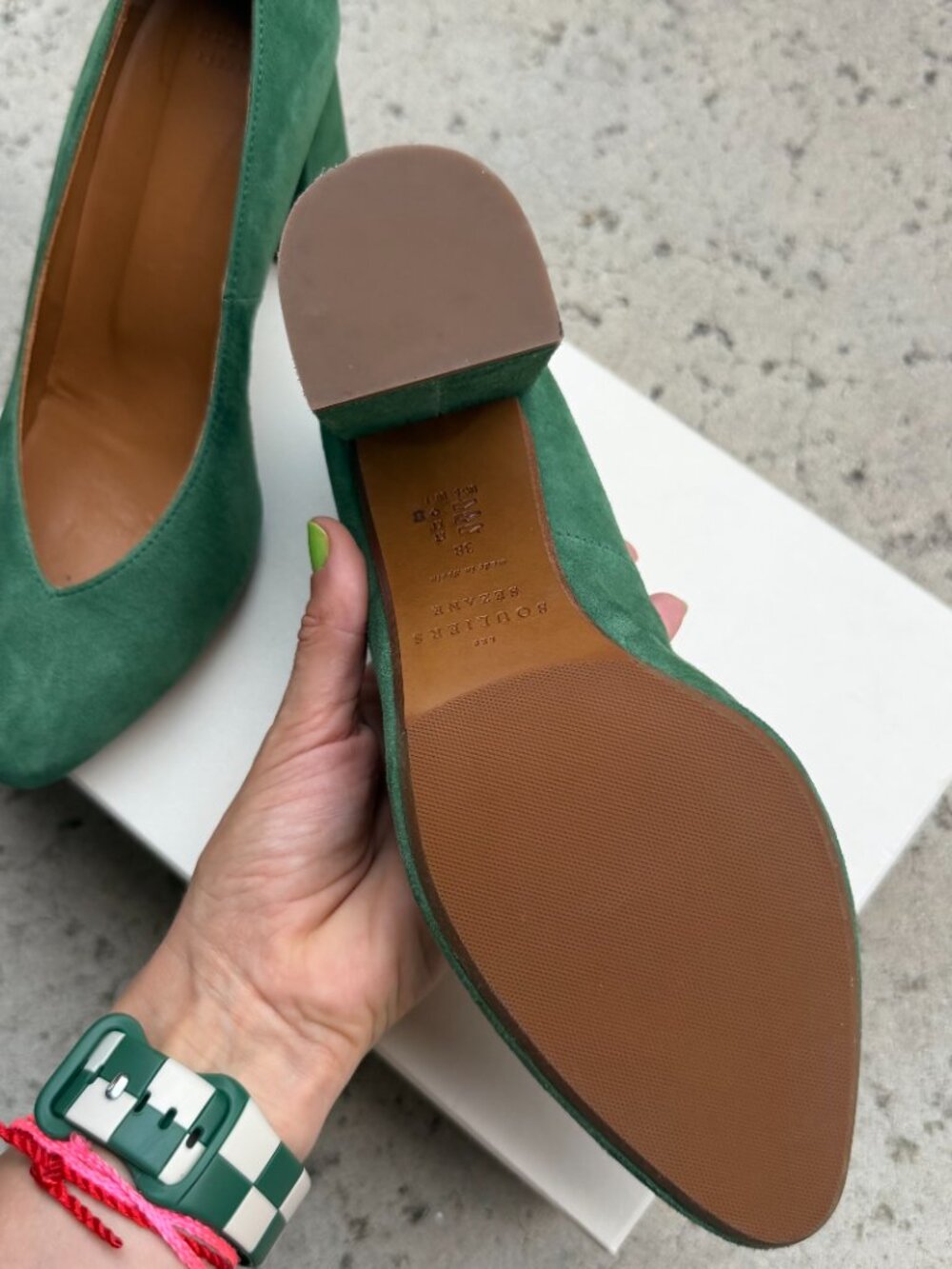 Sézane Rue Saint-Fiacre Green Suede Block Heel Pumps EU 38 / US 7 - Picture 4 of 8